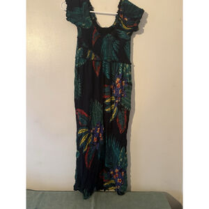 Patrons of Peace Tropical Floral Jumpsuit Medium Smocked Boho Wide Leg Resort